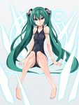  aqua_hair bad_id bad_pixiv_id barefoot blue_eyes blush dobunezumi feet hatsune_miku long_hair one-piece_swimsuit school_swimsuit sitting smile solo swimsuit twintails very_long_hair vocaloid 