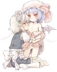  7010 back bat_wings blouse blue_eyes blue_hair blush braid breast_sucking dress_lift izayoi_sakuya open_clothes open_dress pussy_juice remilia_scarlet saliva short_hair silver_hair smile top_down touhou yuri メイド レミリア・スカーレット 十六夜咲夜 折り敷き 