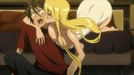  animated animated_gif black_hair blonde_hair breasts drunk gif highschool_of_the_dead kiss komuro_takashi large_breasts lowres marikawa_shizuka towel 