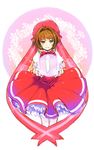  bad_id bad_pixiv_id brown_hair card card_with_aura cardcaptor_sakura dress floating_card gloves green_eyes hat hissiu kinomoto_sakura pink_hat short_hair solo white_gloves 