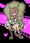  chair flower glisten komeiji_satori purple_eyes purple_hair sitting solo sunflower touhou 