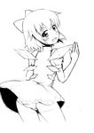  aoi2410 blush bow cirno from_behind greyscale hair_bow looking_back monochrome panties short_hair solo touhou underwear wings 