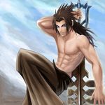  abs blue_eyes chest kingdom_hearts long_hair male muscle pecs solo terra 