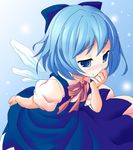  blue_eyes blue_hair blush cirno hazakura_satsuki maki_(natoriumu) ribbon short_hair solo touhou wings 