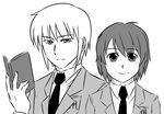  asahina_mitsuru genderswap genderswap_(ftm) greyscale kanno_takanori kita_high_school_uniform male_focus monochrome multiple_boys nagato_yuuki school_uniform suzumiya_haruhi_no_yuuutsu 