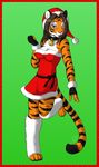  bell blue_eyes brown_hair collar cute feline female hair hat holidays lawlzy looking_at_viewer santa_hat santa_outfit solo standing tiger xmas 