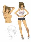  artist_request bare_shoulders breasts character_design dark_skin female girl highres nipples oohara_kyuutarou shorts tan 