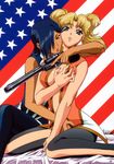  2girls american american_flag cleavage fingering grope gun pistol poorly_tagged tagme yuri 