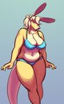  belly big_breasts blue_eyes bra breasts chubby cleavage clothed clothing collar_bone collarbone fat female frank_westerveldt kangaroo mammal marsupial navel overweight panties pose ritts solo standing tail thick_tail underwear 