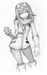  boots flcl gloves goggles goggles_on_head greyscale guitar haruhara_haruko instrument knee_boots monochrome project.c.k. scarf short_hair sketch solo 