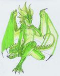  anthro dorsal_fin dragon female green green_eyes green_scales nipples nude solo whitefenrril wings 