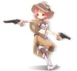  boots cape cowboy_hat cowgirl earrings frfr fringe full_body gun handgun hat jewelry midriff orange_eyes pink_hair pistol revolver shawl skirt thighhighs weapon western white_shoes 