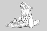  anthro bianka breasts canine cowgirl_position duo eyes_closed female greyscale lagomorph lying male mammal monochrome nude on_back on_top rabbit secret secret_(character) sex spread_legs spreading straddle straddling straight wolf 