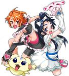  :d ^_^ bad_id bad_pixiv_id bike_shorts black_eyes black_hair bow closed_eyes creature cropped_legs cure_black cure_white dress frills futari_wa_precure gloves hair_ribbon happy long_hair magical_girl mepple midriff mipple misumi_nagisa multiple_girls open_mouth orange_hair ponytail precure ribbon short_hair shorts shorts_under_skirt sketch smile takoyaki_neko-san white_background yukishiro_honoka 