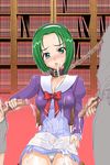  akimoto_komachi blush book bukkake chain chair cleavage collar cum_on_belly cum_on_body cum_on_clothes cum_on_leg facial futari_wa_pretty_cure green_eyes green_hair hairband inazuma leash library oppai panchira pantsu penis precure semen short_hair sitting tears tekoki yes!_precure_5 