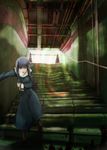  asagami_fujino highres injury kara_no_kyoukai long_hair purple_hair red_eyes school_uniform solo stairs take_(pixiv816453) 