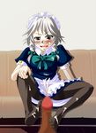  artist_request braid censored cum feet foot footjob izayoi_sakuya pantyhose penis source_request touhou twin_braids 