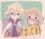  1girl bad_id bad_pixiv_id blonde_hair bruce_lee's_jumpsuit glasses green_eyes huang_baoling ivan_karelin jacket jumpsuit letterman_jacket mode-pesu purple_eyes purple_jacket short_hair smile tiger_&amp;_bunny 