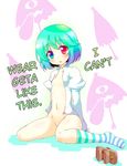  aqua_eyes aqua_hair blue_eyes blue_hair bottomless female flat_chest geta gradient_eyes gradient_hair gradient_legwear green_hair hard_translated heterochromia highres karakasa karakasa_obake kneehighs looking_at_viewer mound_of_venus multicolored_eyes multicolored_hair multicolored_kneehighs multicolored_legwear navel no_bra no_panties open_clothes open_shirt purple_hair red_eyes shirt sitting striped striped_kneehighs striped_legwear sw tatara_kogasa touhou translated umbrella wariza 