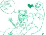  &hearts; ? anthro breasts creeper em emery green_and_white green_and_white_theme herm intersex mammal marsupial minecraft monochrome nipples opossum penis plain_background possum sketch video_games white_background 