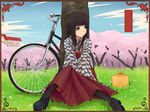  bicycle cherry_blossoms japanese_clothes okiru petals 