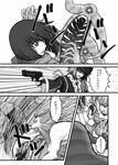  1girl cerberus_(megami_tensei) comic crossover greyscale gun hieda_no_akyuu highres monochrome morichika_rinnosuke naka-san pisaca shin_megami_tensei touhou translated weapon 