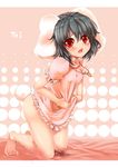  animal_ears bare_legs barefoot black_hair blush bunny_ears bunny_tail carrot carrot_necklace covered_nipples dress dress_lift feet flat_chest highres inaba_tewi jewelry kantarou_(nurumayutei) kneeling necklace no_panties open_mouth pendant pussy_juice pussy_juice_puddle pussy_juice_stain red_eyes short_hair solo tail tears touhou 