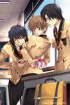  3boys black_hair box brown_eyes brown_hair classroom desk megane school_uniform shota yaoi yuzuki_ichi 