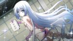  bikini blue_eyes eucliwood_hellscythe g_string_bikini kore_wa_zombie_desu_ka? long_blue_hair looking_at_viewer looking_over_shoulder mizugi note_pad sparkles translated 