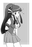  aq_interactive arcana_heart artist_request atlus blush examu kasuga_maori monochrome ponytail school_uniform smile 