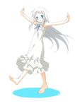  ano_hi_mita_hana_no_namae_wo_bokutachi_wa_mada_shiranai. armpits barefoot blue_eyes blush dress feet flat_chest frills honma_meiko long_hair open_mouth sleeveless solo walking white_hair yuyi 