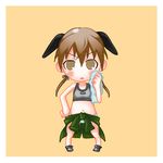  bra brown_eyes brown_hair chibi gertrud_barkhorn inumimi kemonomimi pantsu sports_bra strike_witches sweater sweater_around_waist tagme towl twin_tails 