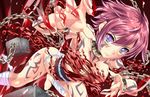  anonimasu bad_id bad_pixiv_id blue_eyes chain cuffs foreshortening gradient_eyes hibachi multicolored multicolored_eyes purple_eyes rance_(series) red_hair sengoku_rance shackles short_hair solo tattoo torn_clothes 