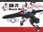  aircraft airplane engrish girl_arms jet mecha_musume military pink_hair ranguage red_eyes solo sr-71_blackbird thighhighs wallpaper zeco 