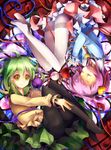  ass bad_id bad_pixiv_id black_legwear error eyeball green_hair hairband heart komeiji_koishi komeiji_satori legs long_legs multiple_girls no_hat no_headwear no_nose pantyhose purple_hair ringpearl rotational_symmetry siblings sisters sleeping smile thighs third_eye touhou white_legwear 