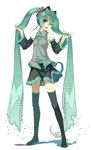  absurdres aqua_eyes aqua_hair bad_id bad_pixiv_id binary detached_sleeves digital_dissolve hatsune_miku hazymoooooon headphones highres long_hair miniskirt one_eye_closed open_mouth simple_background skirt solo standing thighhighs twintails very_long_hair vocaloid 