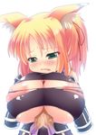  animal_ears areola_slip areolae blush breasts dog_days huge_breasts nipples paizuri paizuri_under_clothes penis torn_clothes uncensored yukikaze_panettone 