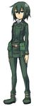  auru_t belt belt_pouch boots coat expressionless full_body green_eyes green_hair kino kino_no_tabi pouch reverse_trap short_hair simple_background solo white_background 