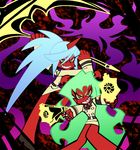  artist_request demon_girl double_gold_lacytanga double_gold_spandex glasses gun kneesocks_(character) kneesocks_(psg) panty_&amp;_stocking_with_garterbelt red_skin scanty scanty_(psg) scythe weapon 