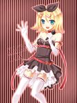  artist_request blonde blue_eyes dress gloves hair_ribbon happy kagamine_rin open_mouth ribbon short_hair thighhighs vocaloid yayoi 
