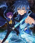  bad_id bad_pixiv_id blue_eyes blue_hair braid cape coat collar gloves long_hair magic_circle male_focus multiple_boys pants pentagram purple_hair puu_(aiko) saleh sword tales_of_(series) tales_of_rebirth veigue_lungberg weapon 