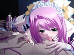  bishop bishop_(company) breasts cum cum_on_body cum_on_self erect_nipples gakuen_3_~karei_naru_etsujoku~ green_eyes hair_ribbon handjob large_breasts licking long_hair maid maid_uniform nipple_squeeze orgasm penis pink_hair ribbon sperm thighhigh thighhighs tongue 