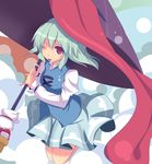  :p bad_id bad_pixiv_id blue_dress blue_hair dress jumping karakasa_obake long_tongue naotaka one_eye_closed purple_umbrella red_eyes short_hair skirt solo tatara_kogasa tongue tongue_out touhou umbrella 