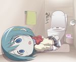  :o bad_end bathroom blue_eyes blue_hair blush celebi_ryousangata commentary corpse empty_eyes hair_ornament hairclip lying mahou_shoujo_madoka_magica miki_sayaka open_mouth panties panty_pull school_uniform short_hair skirt solo spoilers toilet toilet_paper towel translated underwear 