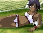  arisawa_tatsuki black_hair bleach bra briefs dark_skin grass lingerie midriff soccer sports_bra tomboy 