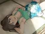  armpits arms_behind_head brown_eyes brown_hair dress flat_chest lying original shorts solo sundress tnt_(aaaazzzz) 