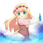  aqua_eyes blonde_hair braid dress feathers flower frills hair_flower hair_ornament long_hair miyako_(mongcocoa) red_flower red_rose rose shirley_fennes smile solo tales_of_(series) tales_of_legendia 