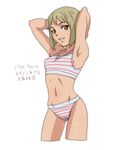  @@@ armpits arms_behind_head bad_id bad_pixiv_id blonde_hair green_eyes huang_baoling midriff navel panties short_hair simple_background solo sports_bra striped striped_panties tiger_&amp;_bunny translation_request underwear underwear_only white_background 