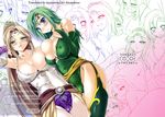  areola_slip areolae asymmetrical_docking blue_eyes breast_press breasts cameltoe cleavage cover cover_page covered_nipples crown doujinshi earrings final_fantasy final_fantasy_iv green_eyes green_hair hard_translated hat highres huge_breasts jewelry kure_masahiro long_hair multiple_girls older pantyhose ponytail rosa_farrell rydia thighhighs translated white_legwear 