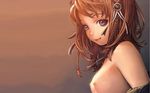  braid breasts brown_hair copyright_request highres jewelry murata_renji necklace nipples small_breasts smile solo topless upper_body wallpaper 